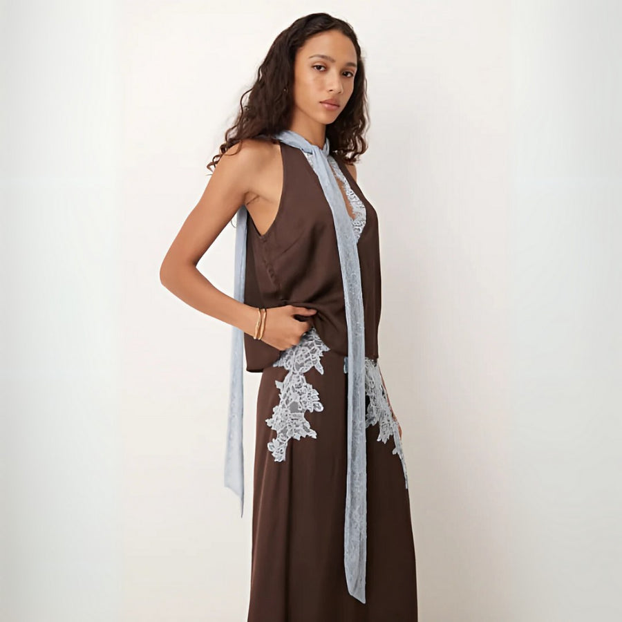Cilicia | Women's Halter with Scarf and Skirt Two-Piece Set