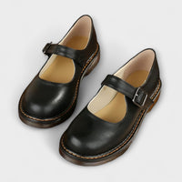 Cilla | Women's Buckle Strap Rounded Toe Mary Jane Shoes in Black