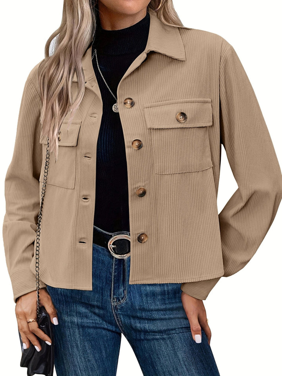 Claire | Women's Pockets Corduroy Jacket in Apricot