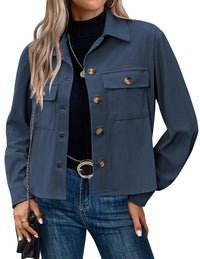 Claire | Women's Pockets Corduroy Jacket in Meer Blue