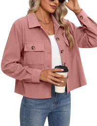 Claire | Women's Pockets Corduroy Jacket in Peach