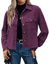 Claire | Women's Pockets Corduroy Jacket in Purple