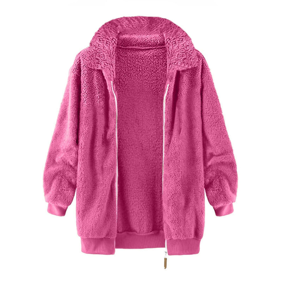 Claire | Women's Oversized Fleece Jacket in Himbeer Red