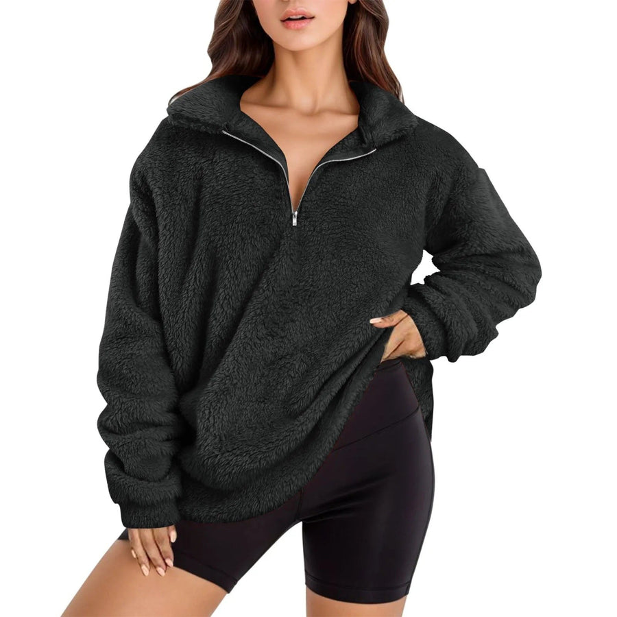 Clarice | Women's Zip Fleece Sweater in Black
