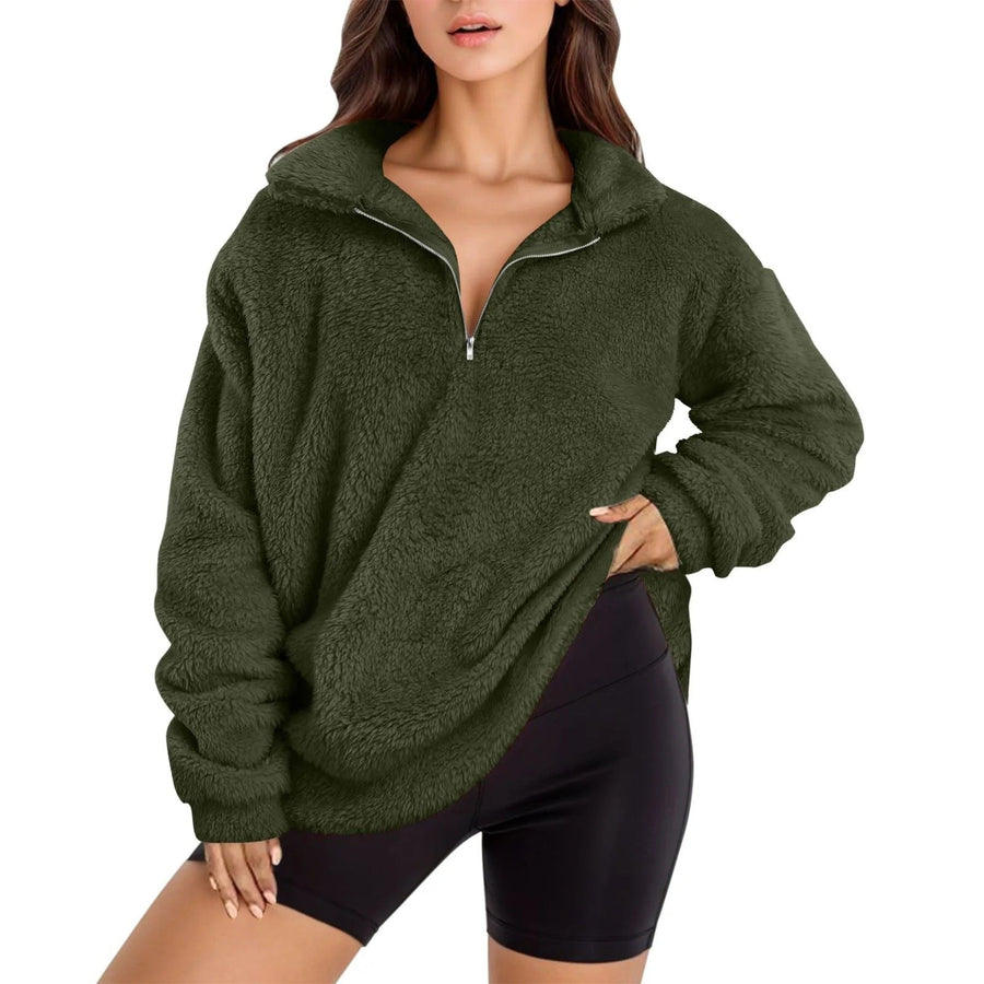 Clarice | Women's Zip Fleece Sweater in Olive Green
