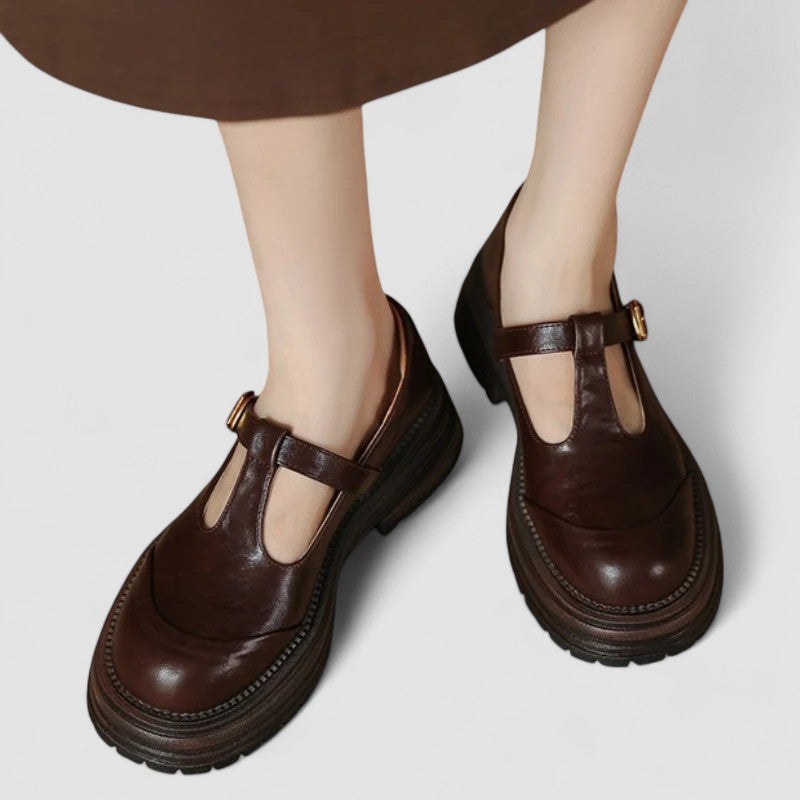 Clarice | Women's Chunky Sole Mary Jane Shoes in Brown