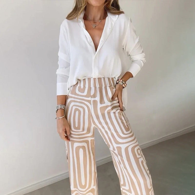 Clarimond | Women's Long-sleeve Shirt and Matching Pants Two-Piece Set