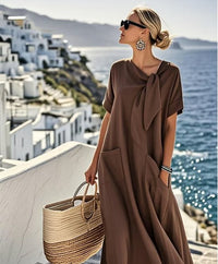 Clarissa | Women's Tie Neck Feature Maxi Dress in Brown