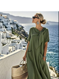 Clarissa | Women's Tie Neck Feature Maxi Dress in Green