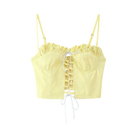 Claudette | Women's Ruffle Detail Floral Crop Top in Yellow