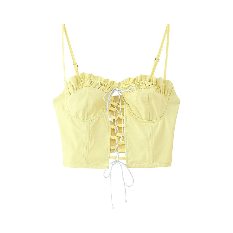 Claudette | Women's Ruffle Detail Floral Crop Top in Yellow