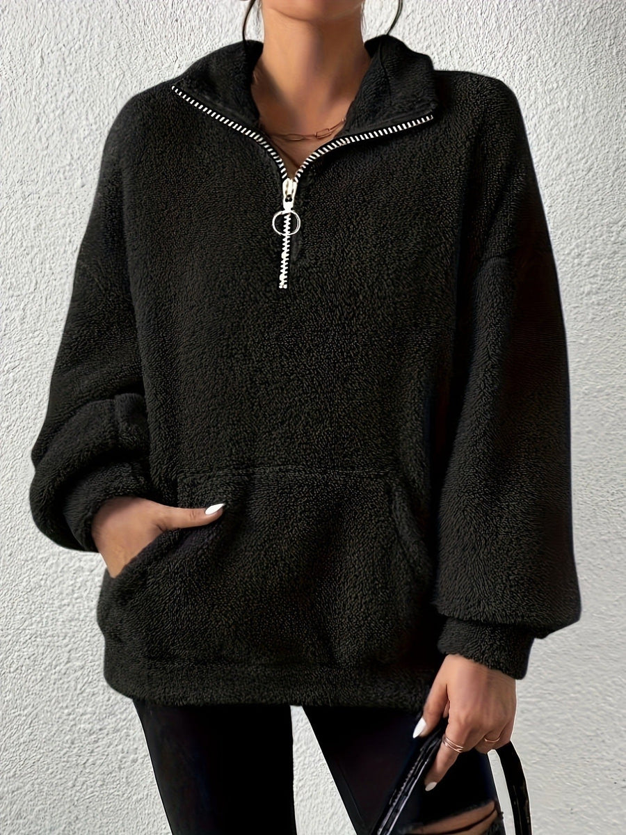 Claudette | Women's Pockets Fleece Sweater in Black