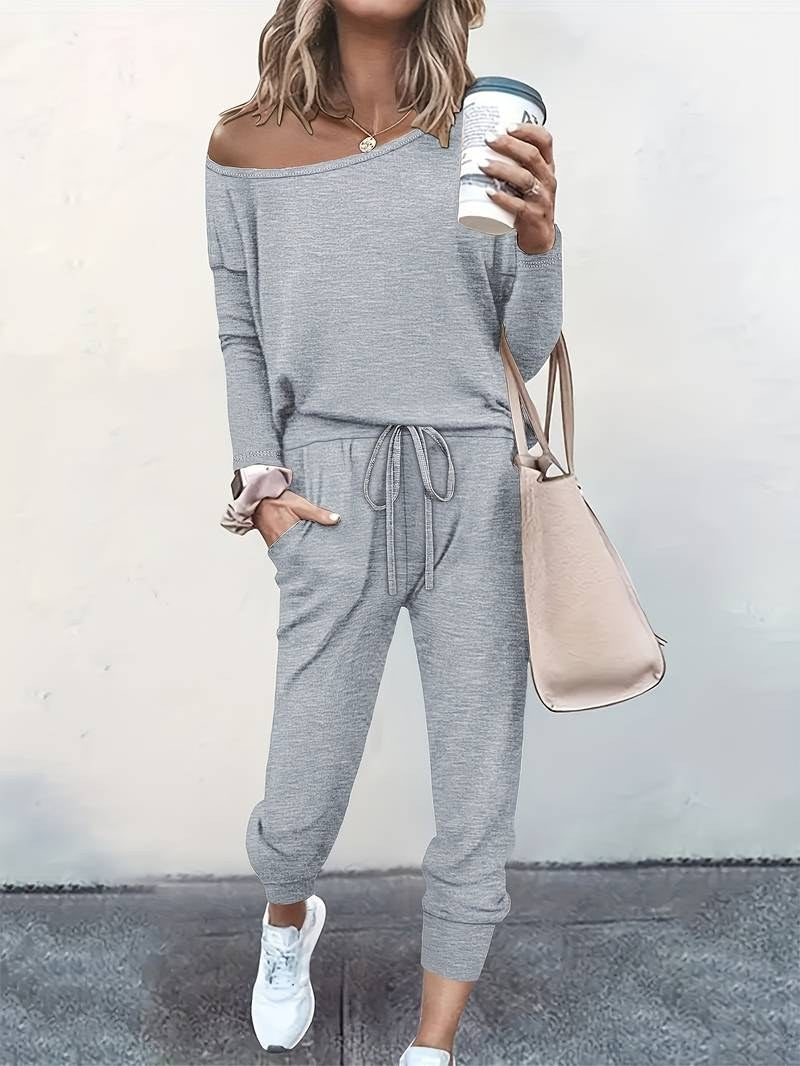 Clematis | Women's Long Sleeve Top and Pants Two Piece Set in Gray