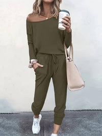 Clematis | Women's Long Sleeve Top and Pants Two Piece Set in Green