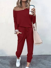 Clematis | Women's Long Sleeve Top and Pants Two Piece Set in Red