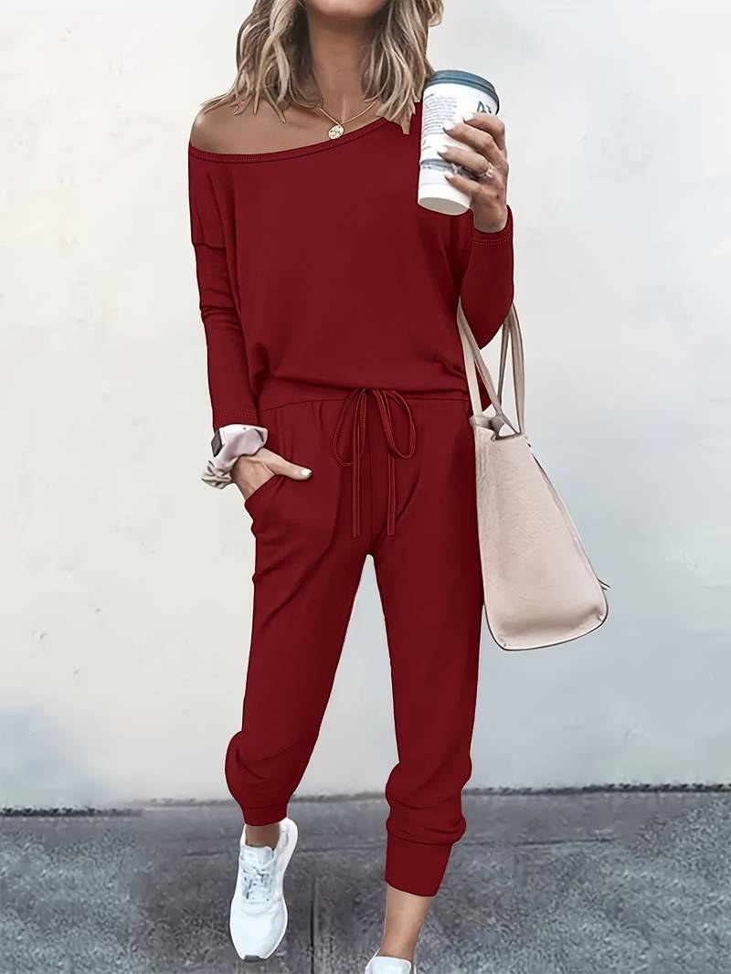 Clematis | Women's Long Sleeve Top and Pants Two Piece Set in Red