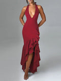Clementine | Women's Ruffle Detail V-Neck Elegant Evening Dress