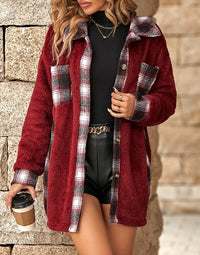 Clementine | Women's Plaid Fleece Jacket in Weinfarb
