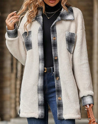 Clementine | Women's Plaid Fleece Jacket in White