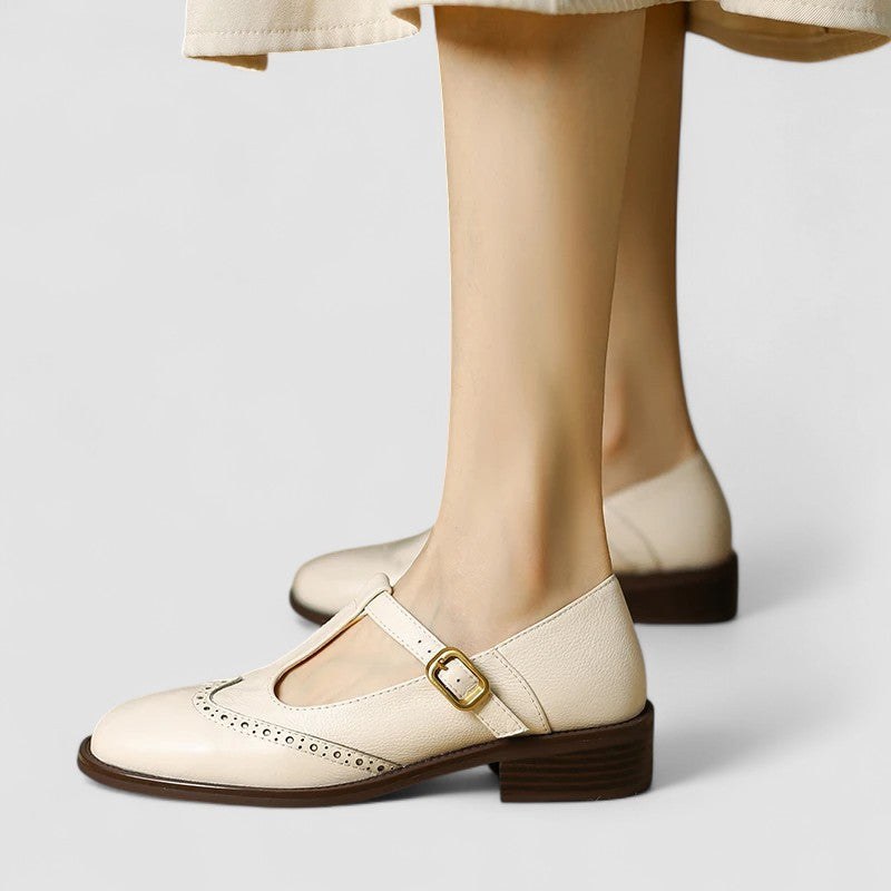 Clementine | Women's Instep Strap Mary Jane Shoes in Beige