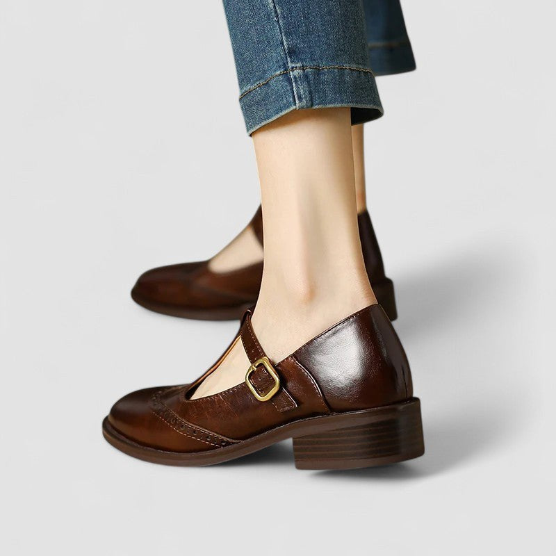 Clementine | Women's Instep Strap Mary Jane Shoes in Brown