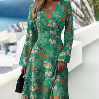 Clio | Women's V-Neck Long Sleeve Floral Elegant Dress