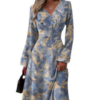 Clio | Women's V-Neck Long Sleeve Floral Elegant Dress