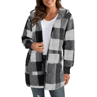 Clio | Women's Plaid Hooded Fleece Jacket in Gray