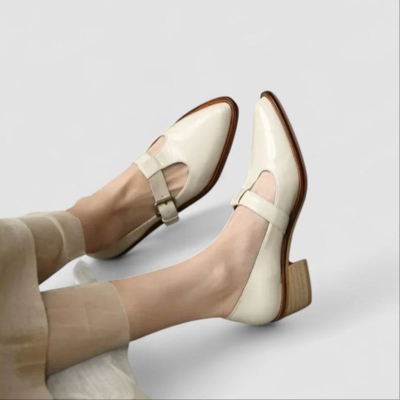 Clio | Women's Low Block-Heel Mary Jane Shoes in Beige