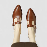 Clio | Women's Low Block-Heel Mary Jane Shoes in Brown