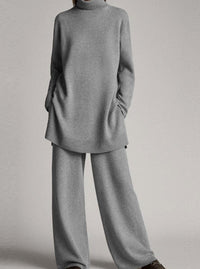 Colette | Women's Relaxed Knit Turtleneck Lounge Set Wide-Leg Trousers in Gray