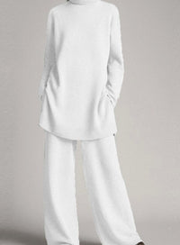 Colette | Women's Relaxed Knit Turtleneck Lounge Set Wide-Leg Trousers in White