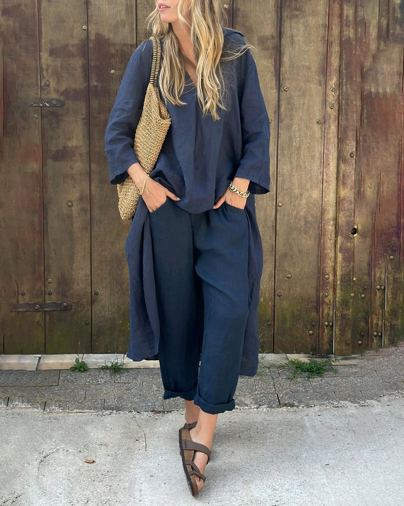 Comfort | Women's Loose Fit Top Wide Pants Two-Piece Set in Blue