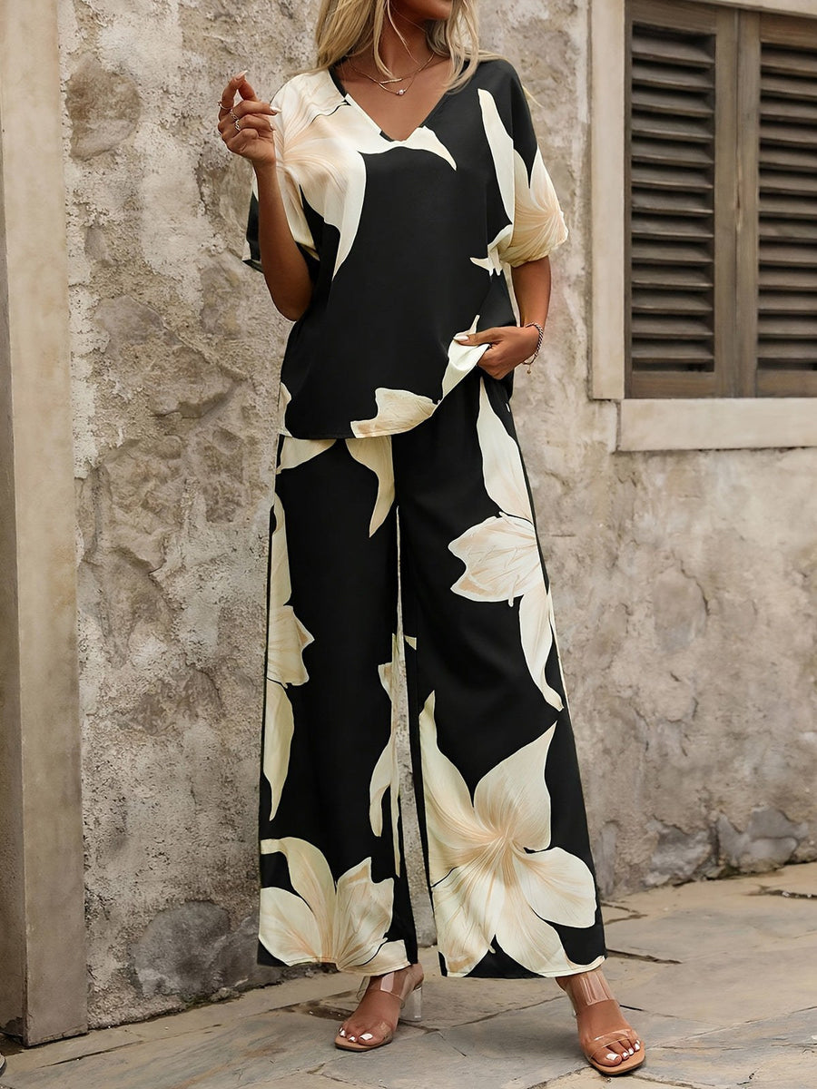 Concordia | Women's Flowing Floral Two-Piece Set in Black