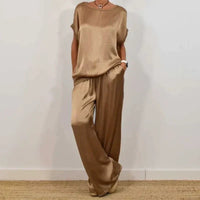 Concordia | Women's Loose Silhouette Top and Pants Two-Piece Set in Beige