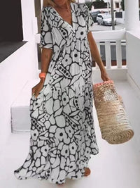 Constance | Women's V-Neck Flowing Floral Maxi Dress in Black