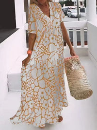 Constance | Women's V-Neck Flowing Floral Maxi Dress in Orange
