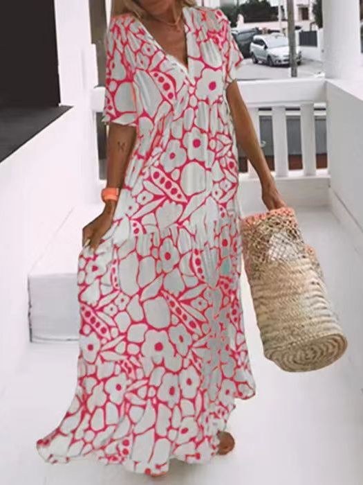 Constance | Women's V-Neck Flowing Floral Maxi Dress in Pink