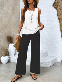 Constantia | Women's Matching Top and Pants Two-Piece Set in Black
