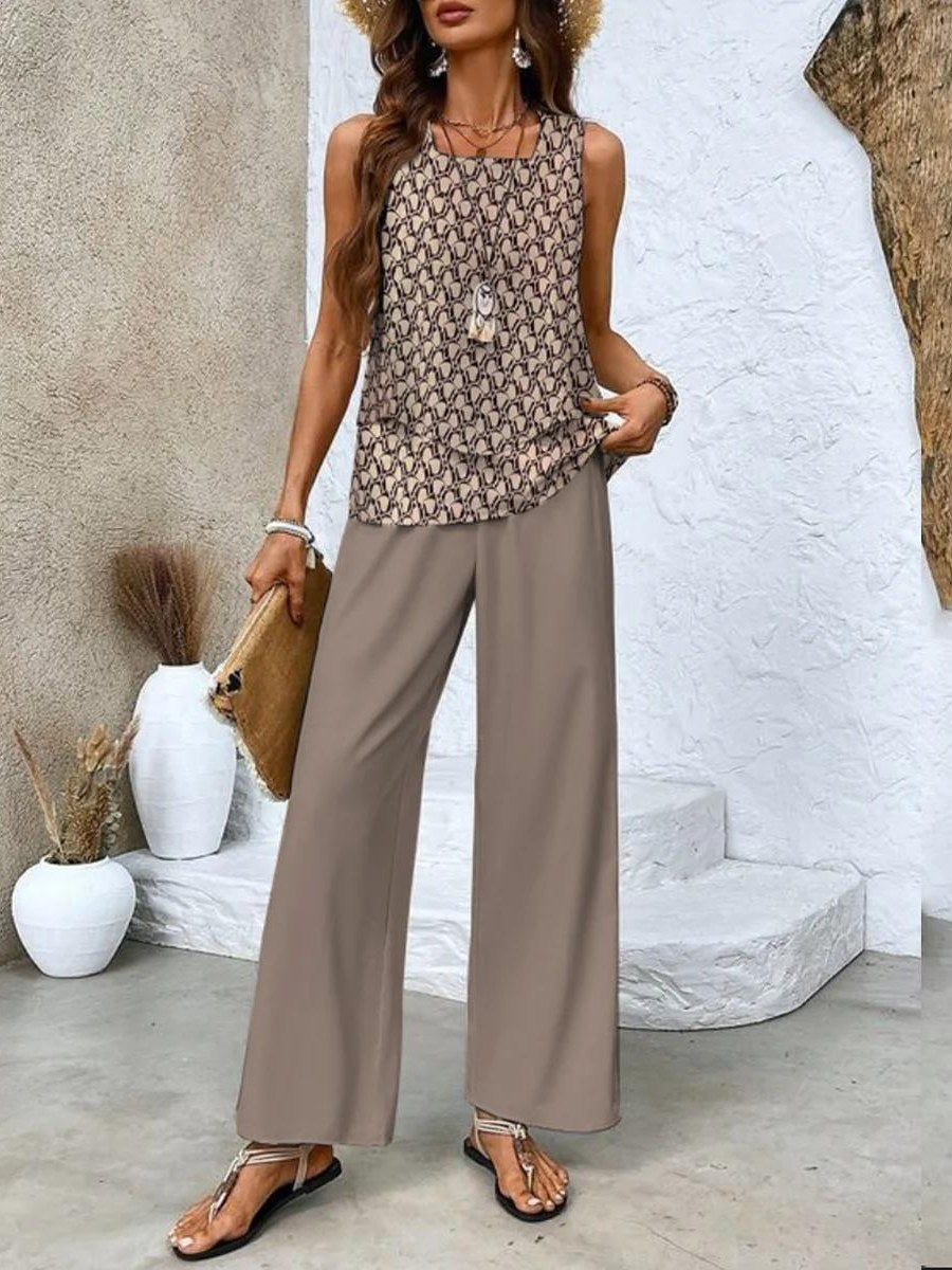 Constantia | Women's Matching Top and Pants Two-Piece Set in Brown