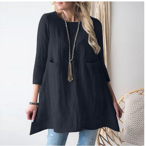 Coppelia | Women's Pockets Casual Top in Dark Blue