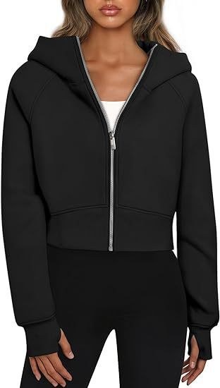 Cora | Women's Elastic Waist Zip Hooded Hoodie in Black