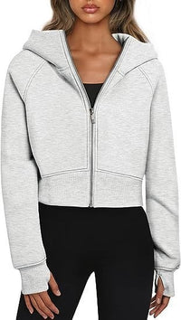 Cora | Women's Elastic Waist Zip Hooded Hoodie in Light Gray