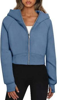 Cora | Women's Elastic Waist Zip Hooded Hoodie in Meer Blue