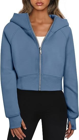 Cora | Women's Elastic Waist Zip Hooded Hoodie in Meer Blue