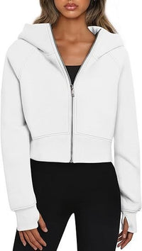 Cora | Women's Elastic Waist Zip Hooded Hoodie in White