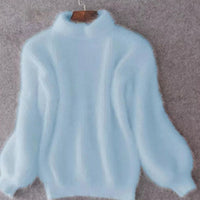 Cora | Women's Fluffy Turtleneck Loose-Fit Pullover Knit Sweater in Blue