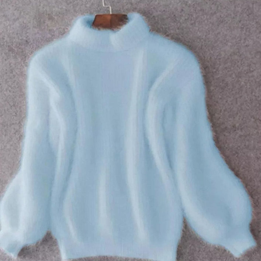 Cora | Women's Fluffy Turtleneck Loose-Fit Pullover Knit Sweater in Blue