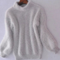 Cora | Women's Fluffy Turtleneck Loose-Fit Pullover Knit Sweater in Gray
