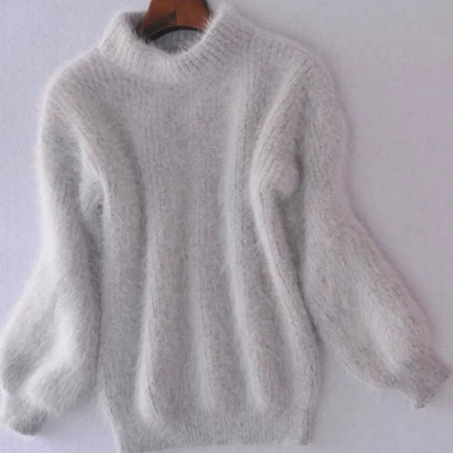 Cora | Women's Fluffy Turtleneck Loose-Fit Pullover Knit Sweater in Gray